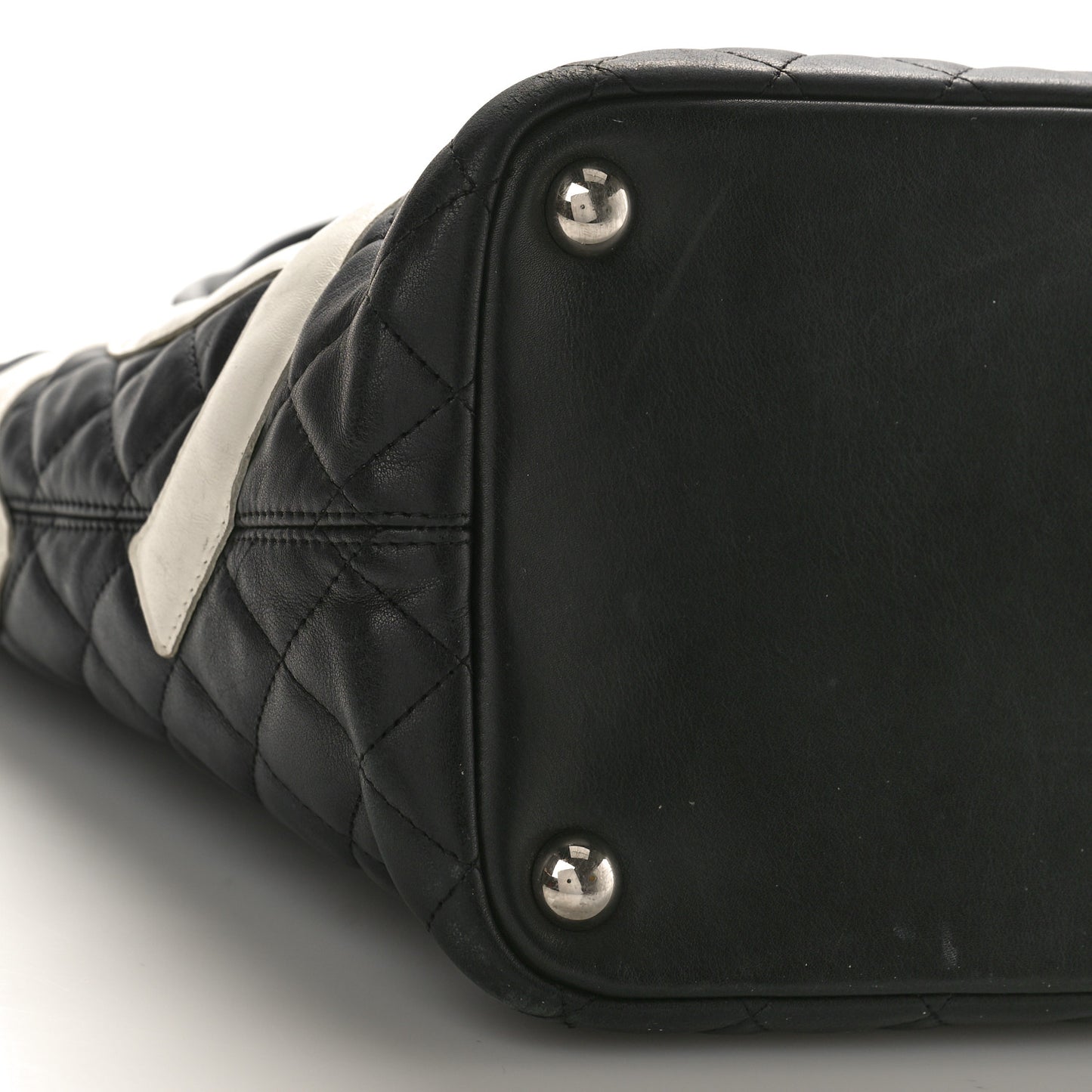 Calfskin Quilted Large Cambon Tote Black White