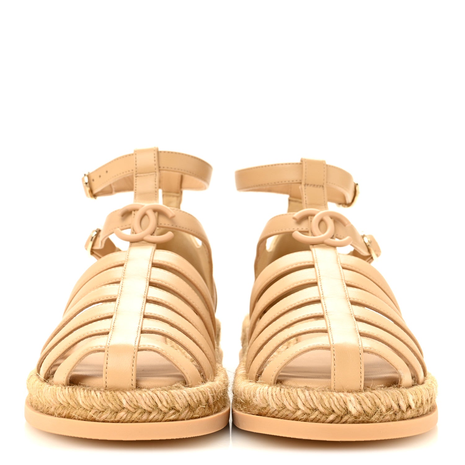 Chanel Lambskin Espadrille Sandals 37 Beige 3 of 9