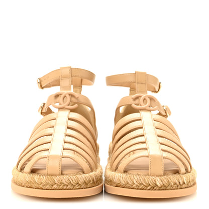 Chanel Lambskin Espadrille Sandals 37 Beige 3 of 9