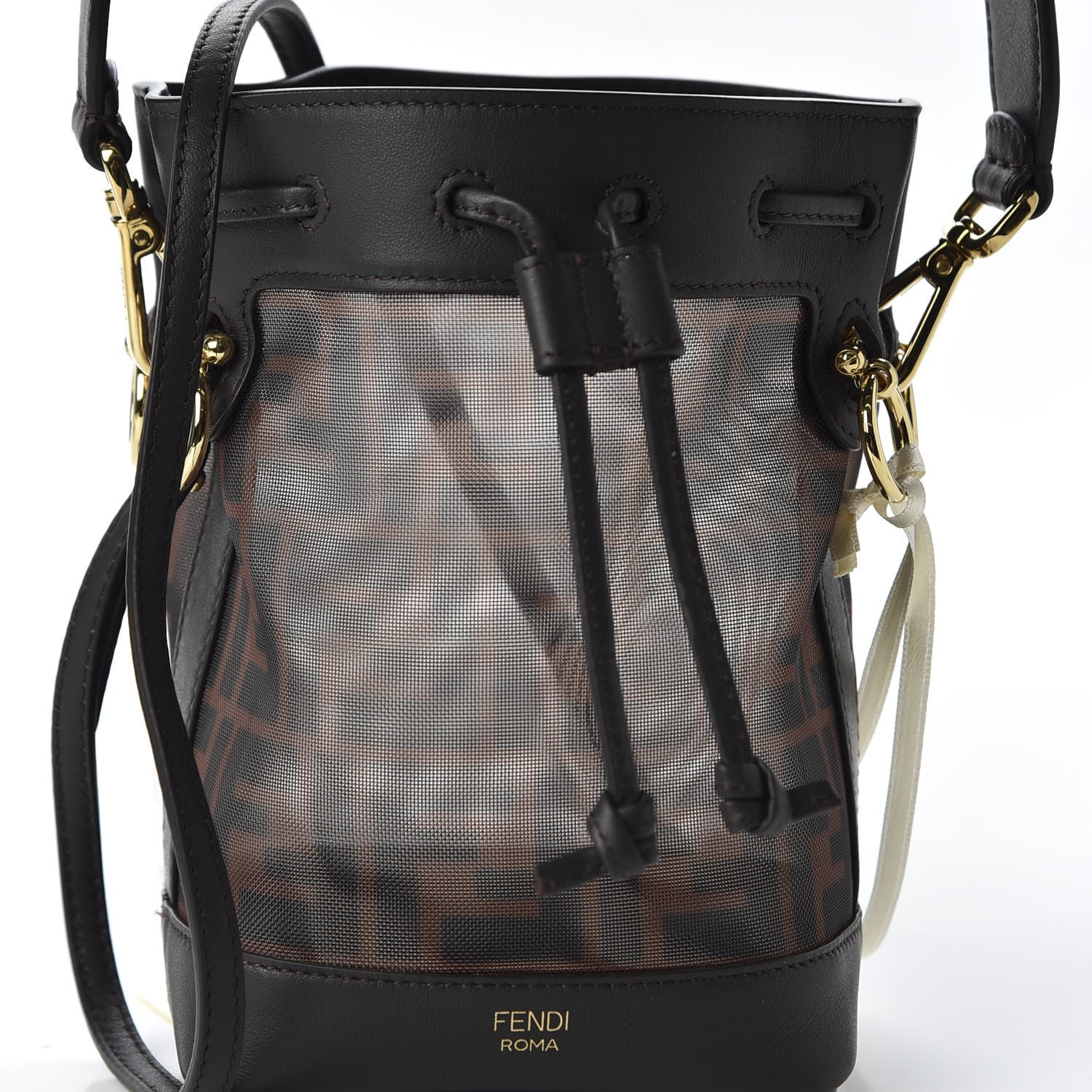 Fendi Mesh Vitello Grace F is Fendi FF 1974 Mini Mon Tresor Bucket Bag Marrone Black Ebano 8 of 8