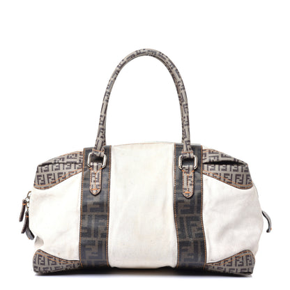 Fendi Canvas Zucca Zucchino Spalmati Mixed Media Boston White Mogano Panna 1 of 14