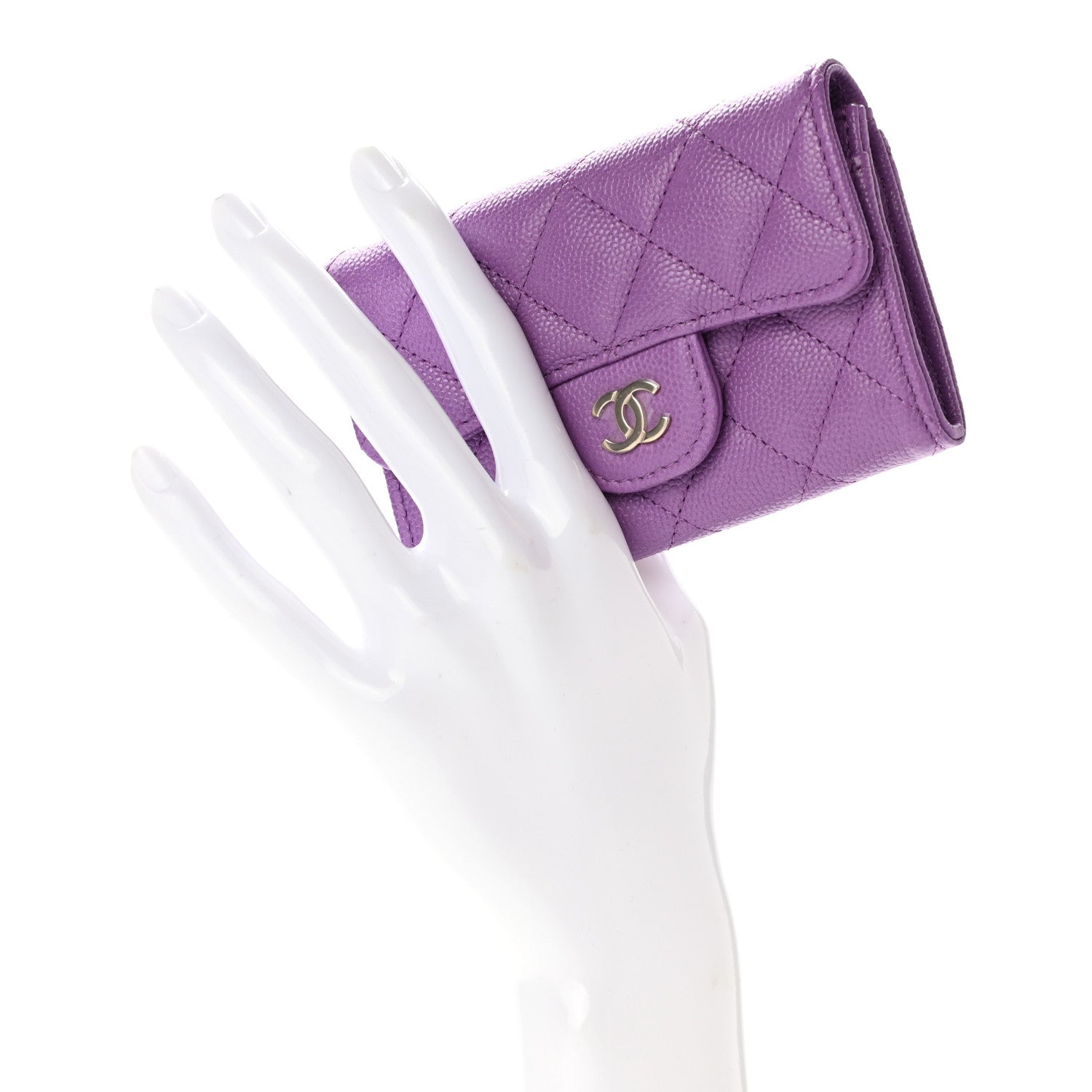 Chanel Caviar Quilted Flap Card Holder Wallet Purple 2 of 9