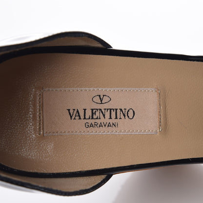 Valentino Garavani Calfskin Lace Applique Wood Wedge Sandals 39 Black 9 of 15