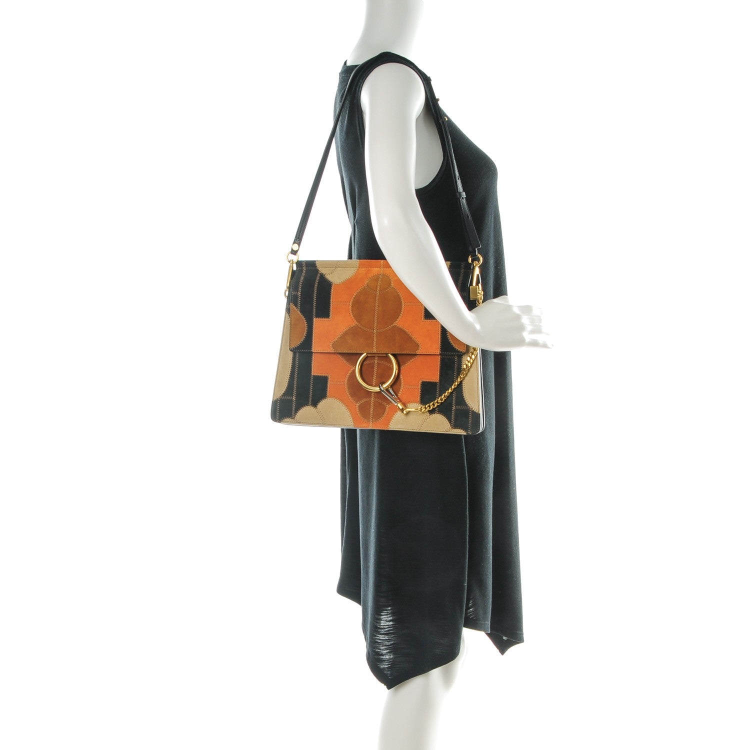 Chloe Suede Patchwork Medium Faye Shoulder Bag Desert Beige 2 of 8