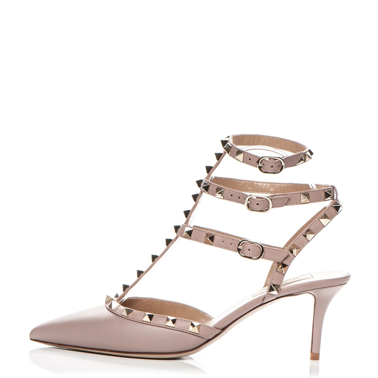 Nappa Rockstud Ankle Strap Low Heel Pumps 39 Poudre