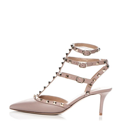 Valentino Garavani Nappa Rockstud Ankle Strap Low Heel Pumps 39 Poudre 1 of 7