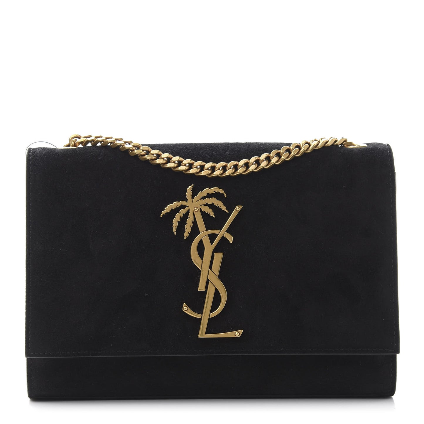 Suede Small Classic Monogram Palm Tree Kate Satchel Black