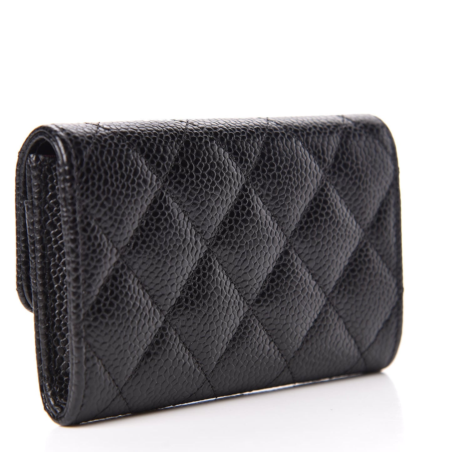 Caviar Quilted Flap Card Holder Black