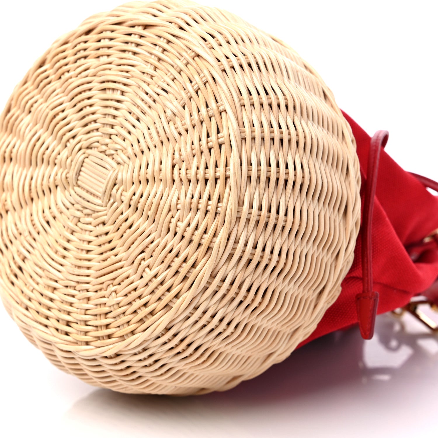 Prada Wicker Canvas Bucket Bag Rosso 9 of 9