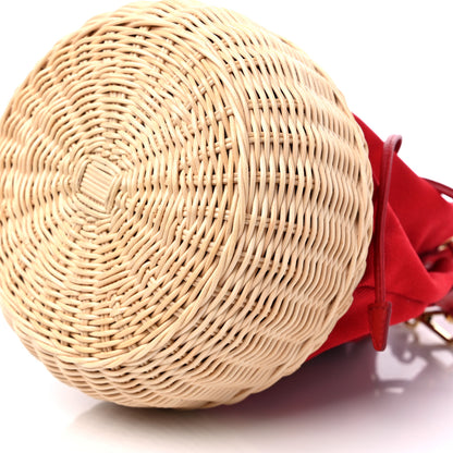 Prada Wicker Canvas Bucket Bag Rosso 9 of 9