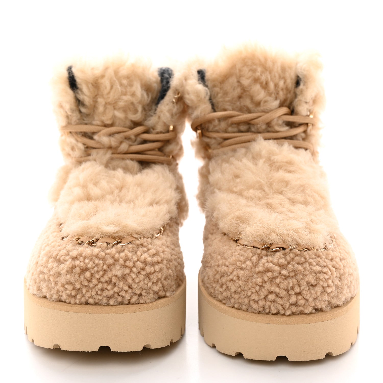 Chanel Shearling Sheepskin Lambskin Ankle Boots 37 Light Beige 2 of 9