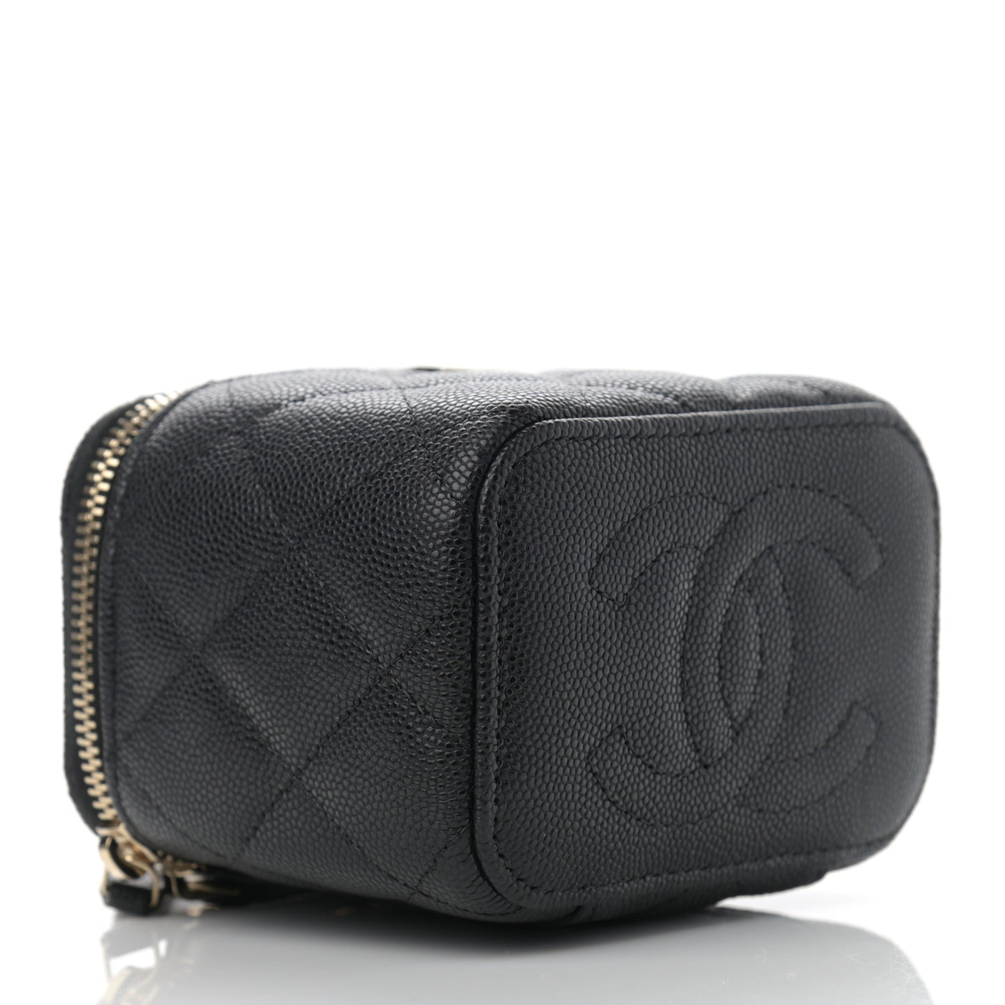 Caviar Quilted Mini Vanity Case With Chain Black