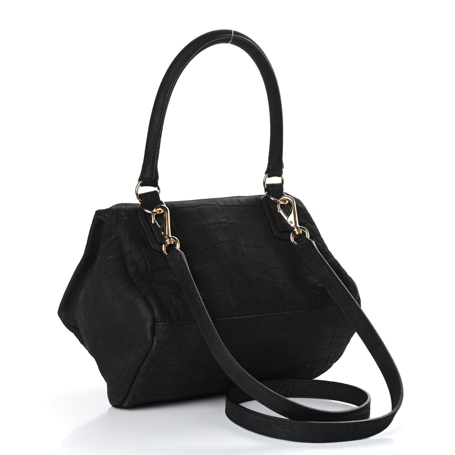 Nubuck Crocodile Embossed Small Pandora Black
