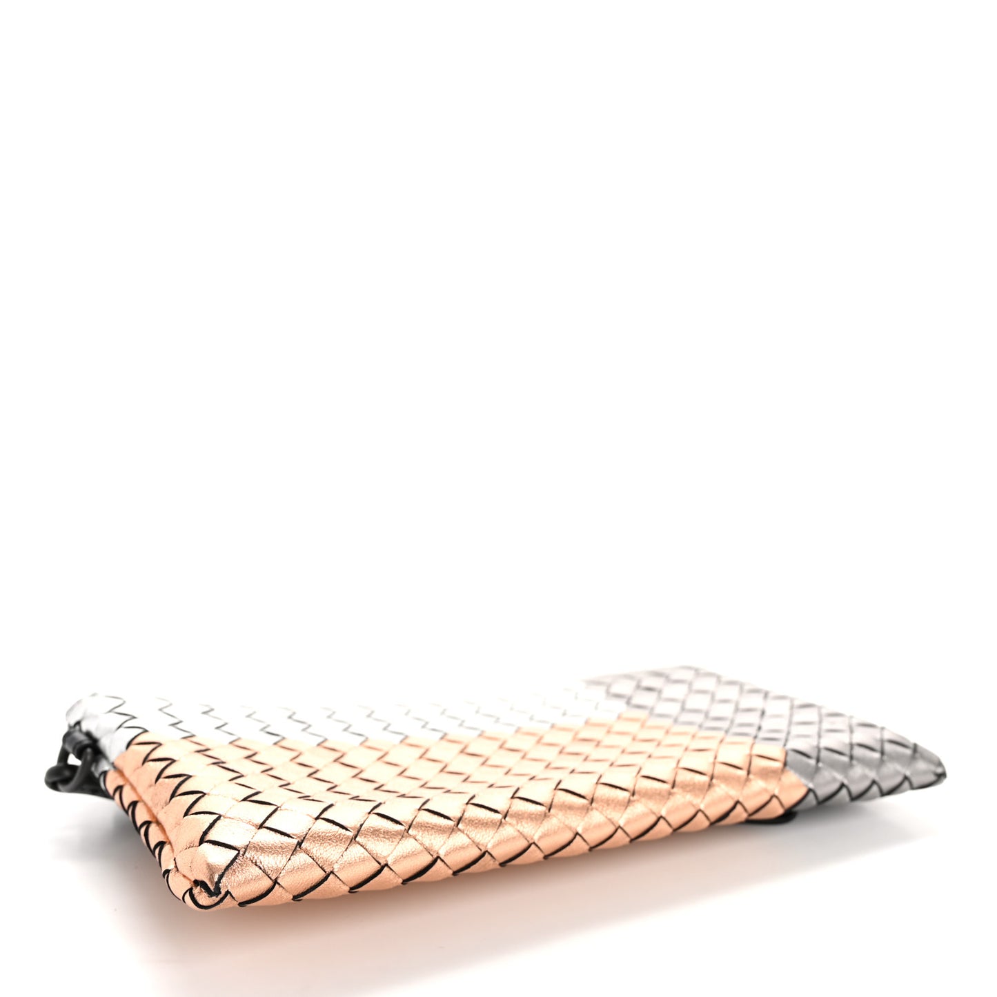 Metallic Intrecciato Wristlet Zip Pouch