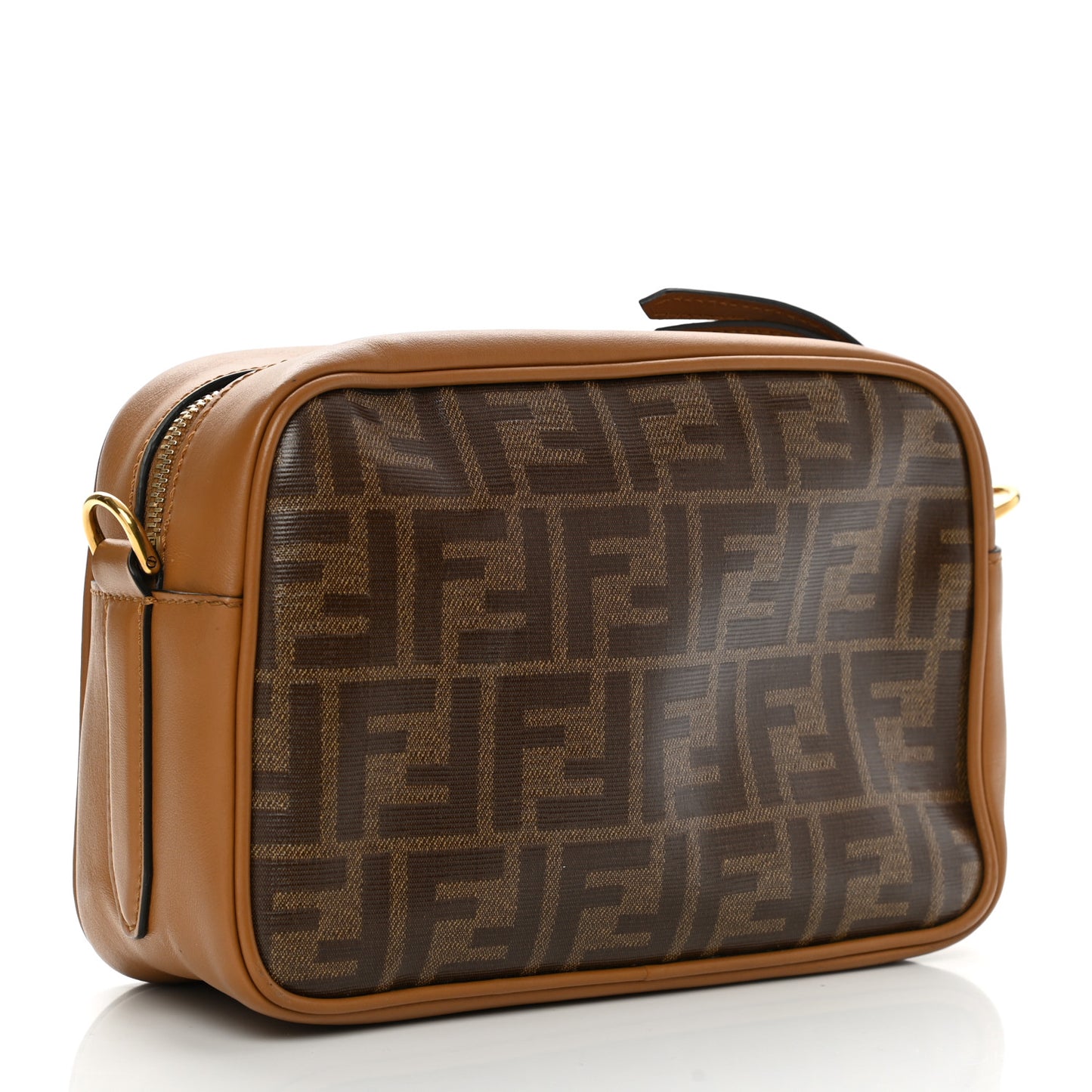 Glazed Fabric Vitello Century FF 1974 Stamp Patch Camera Case Mogano Panna Caramello