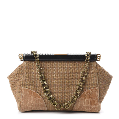 Prada Straw Crocodile Woven Semitracolla Frame Bag Tabacco Naturale 1 of 8