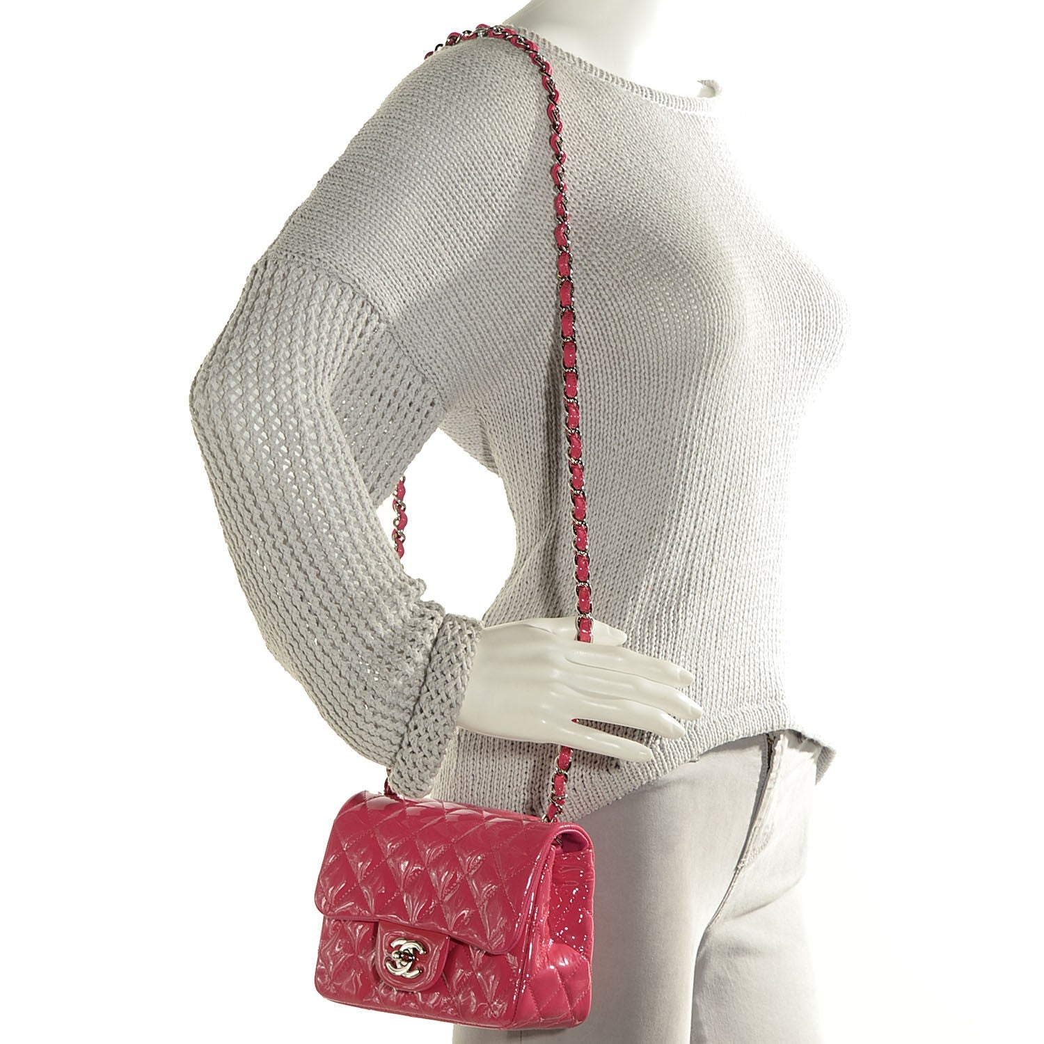 Chanel Patent Quilted Mini Square Flap Fuchsia 3 of 13
