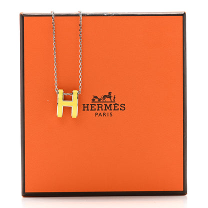 Hermes Lacquered Palladium Pop H Pendant Necklace Jaune Mimosa 8 of 8