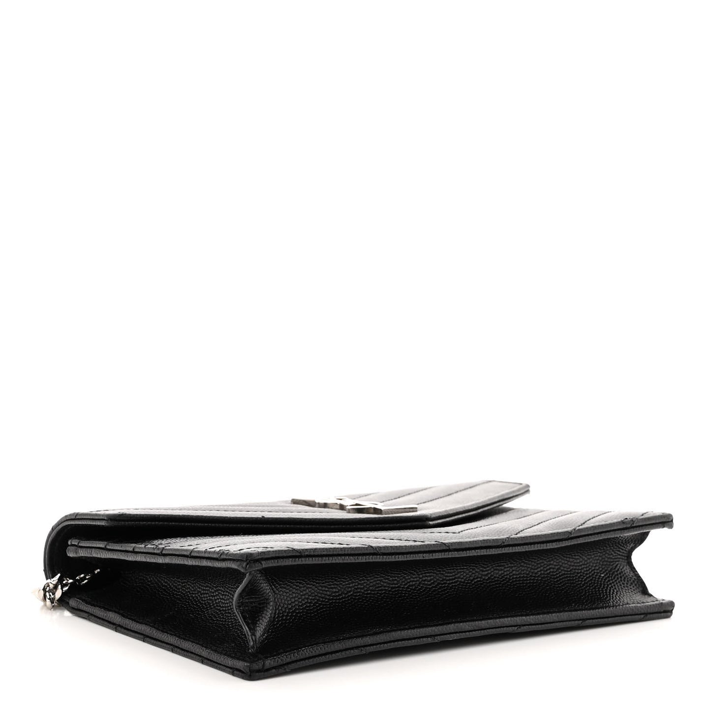Grain De Poudre Matelasse Chevron Monogram Envelope Chain Wallet Black