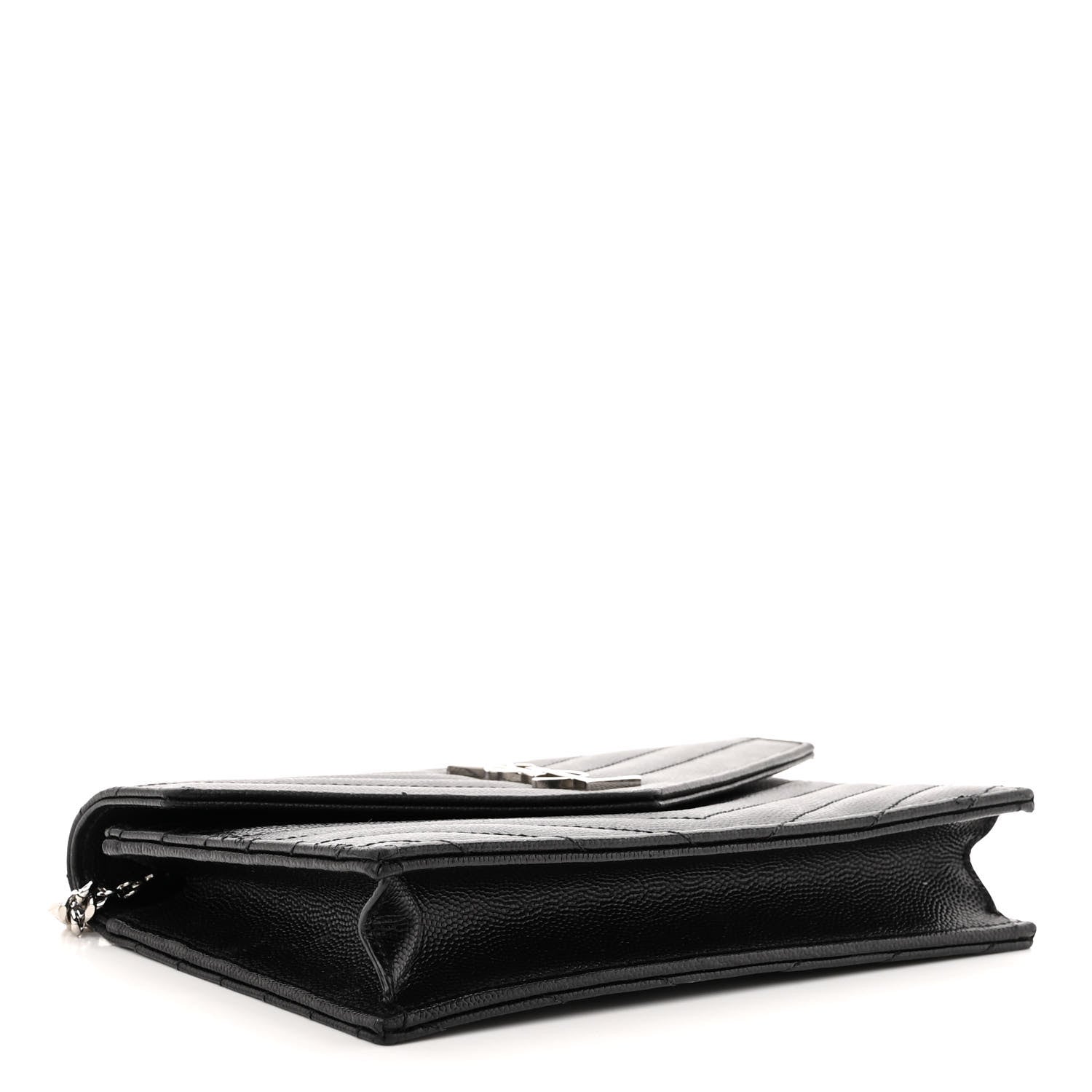 Saint Laurent Grain De Poudre Matelasse Chevron Monogram Envelope Chain Wallet Black 4 of 9