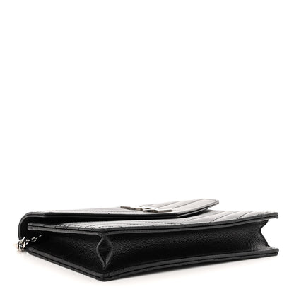Saint Laurent Grain De Poudre Matelasse Chevron Monogram Envelope Chain Wallet Black 4 of 9