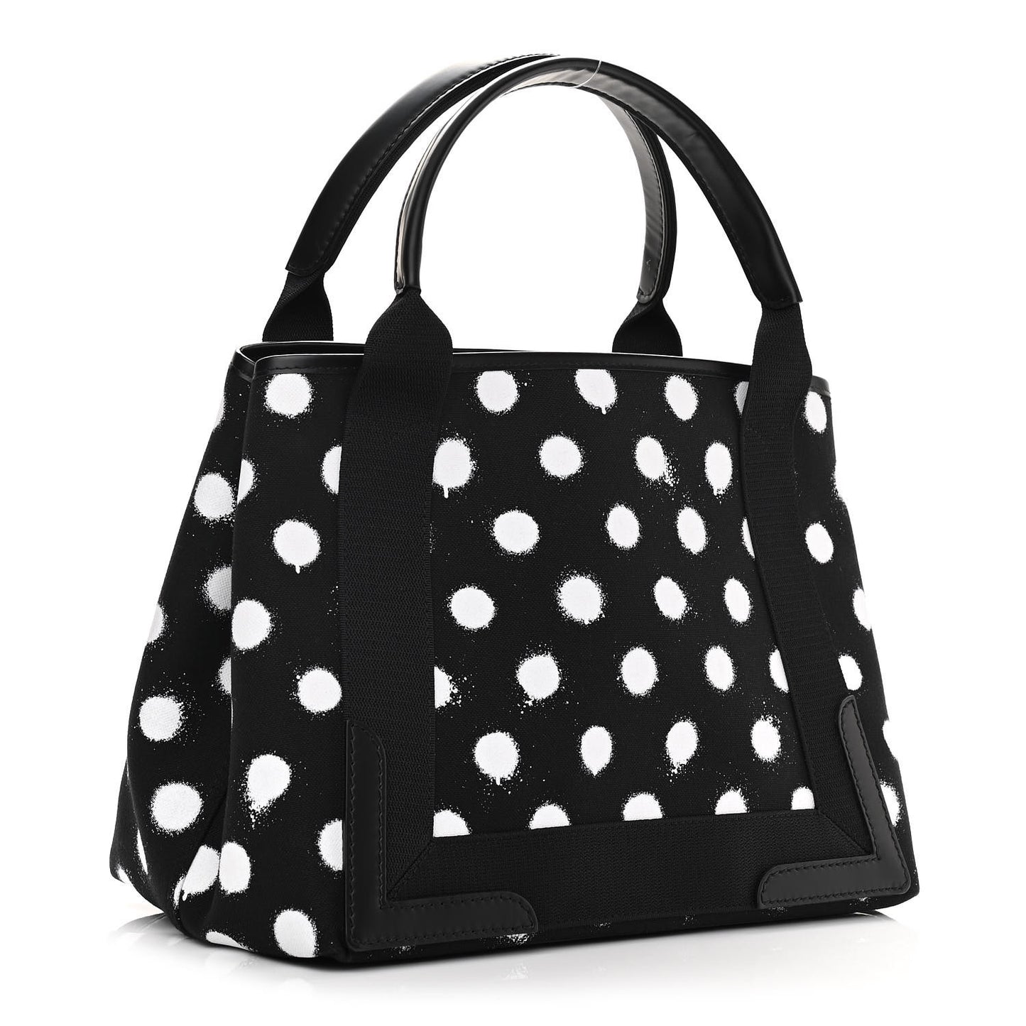 Cotton Canvas Spray Polka Dot S Navy Cabas Black White