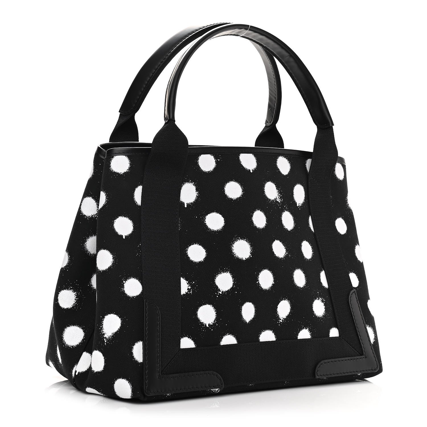 Balenciaga Cotton Canvas Spray Polka Dot S Navy Cabas Black White 4 of 11