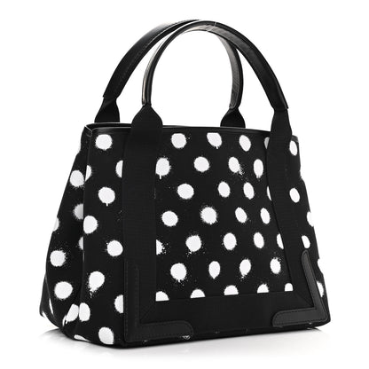 Balenciaga Cotton Canvas Spray Polka Dot S Navy Cabas Black White 4 of 11