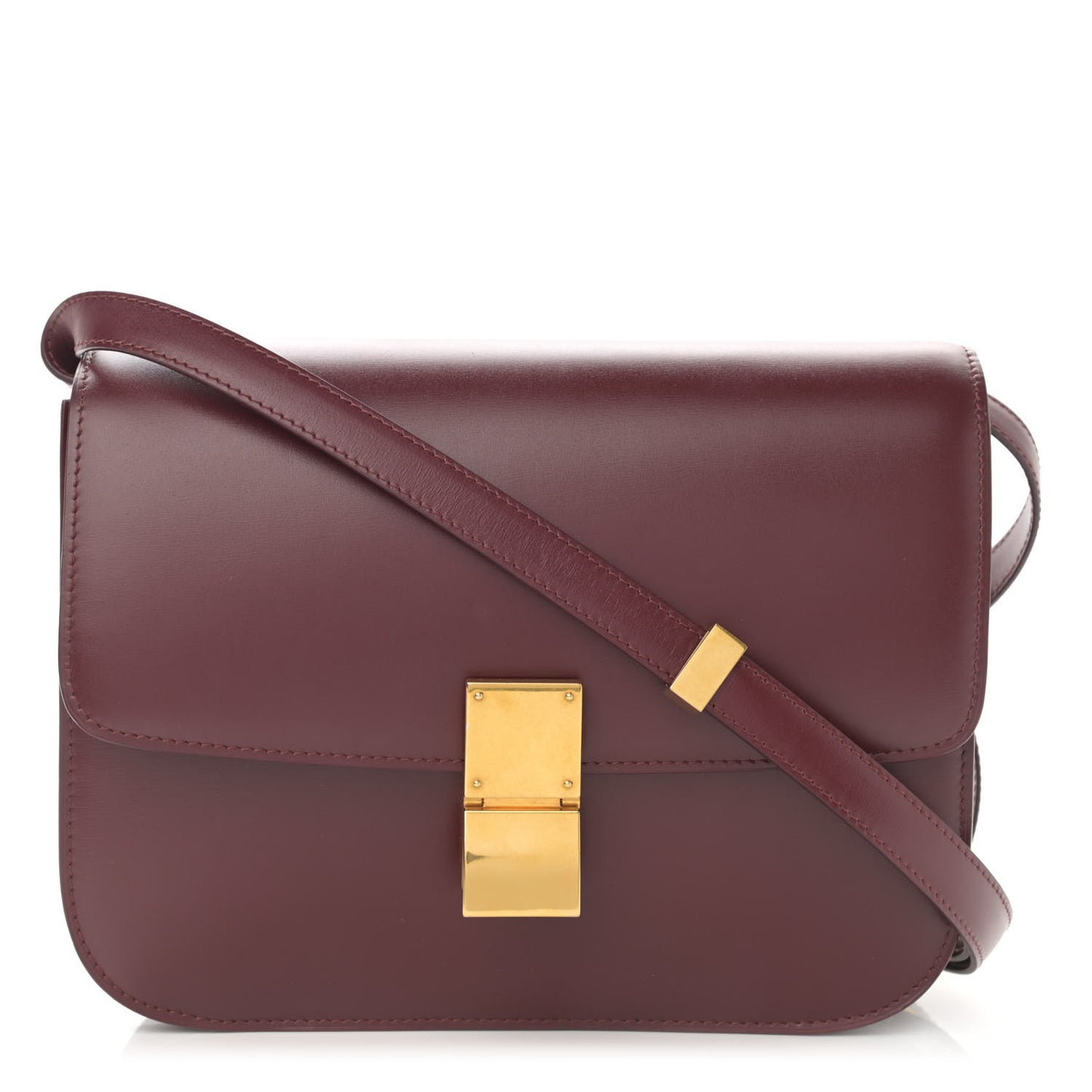 Box Calfskin Medium Classic Box Flap Bag Burgundy