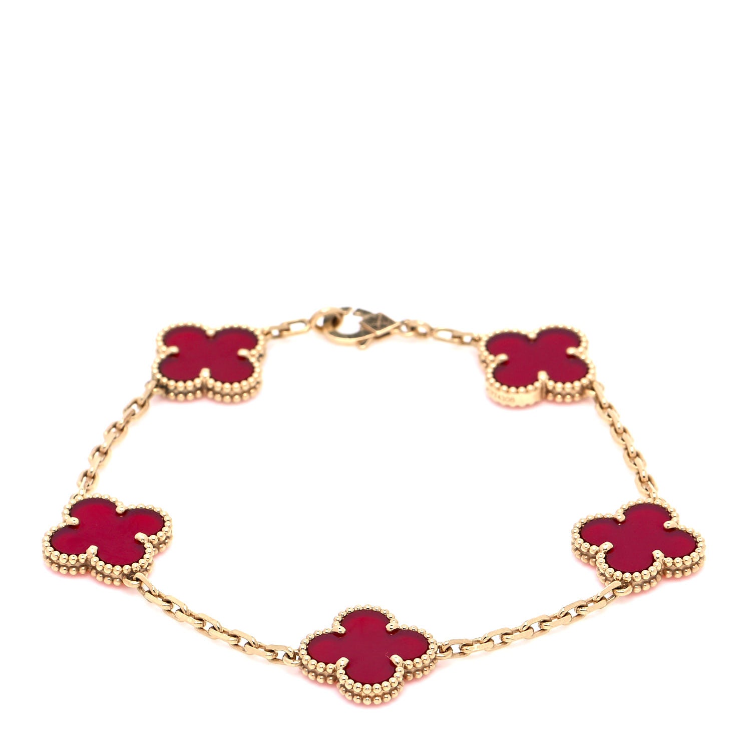 Van Cleef & Arpels 18K Yellow Gold Carnelian 5 Motifs Vintage Alhambra Bracelet 1 of 7