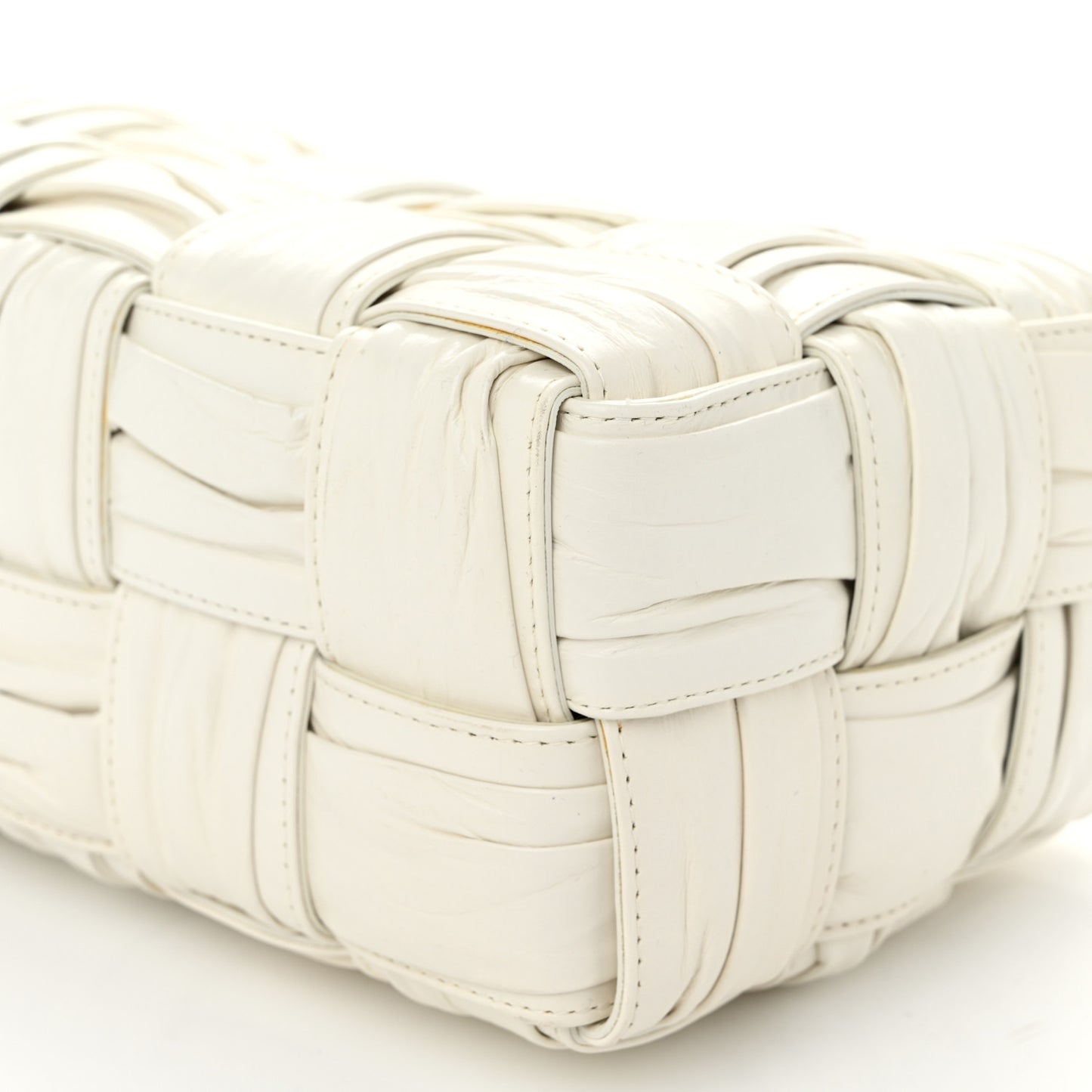 Calfskin Intreccio Plisse Camera Bag White