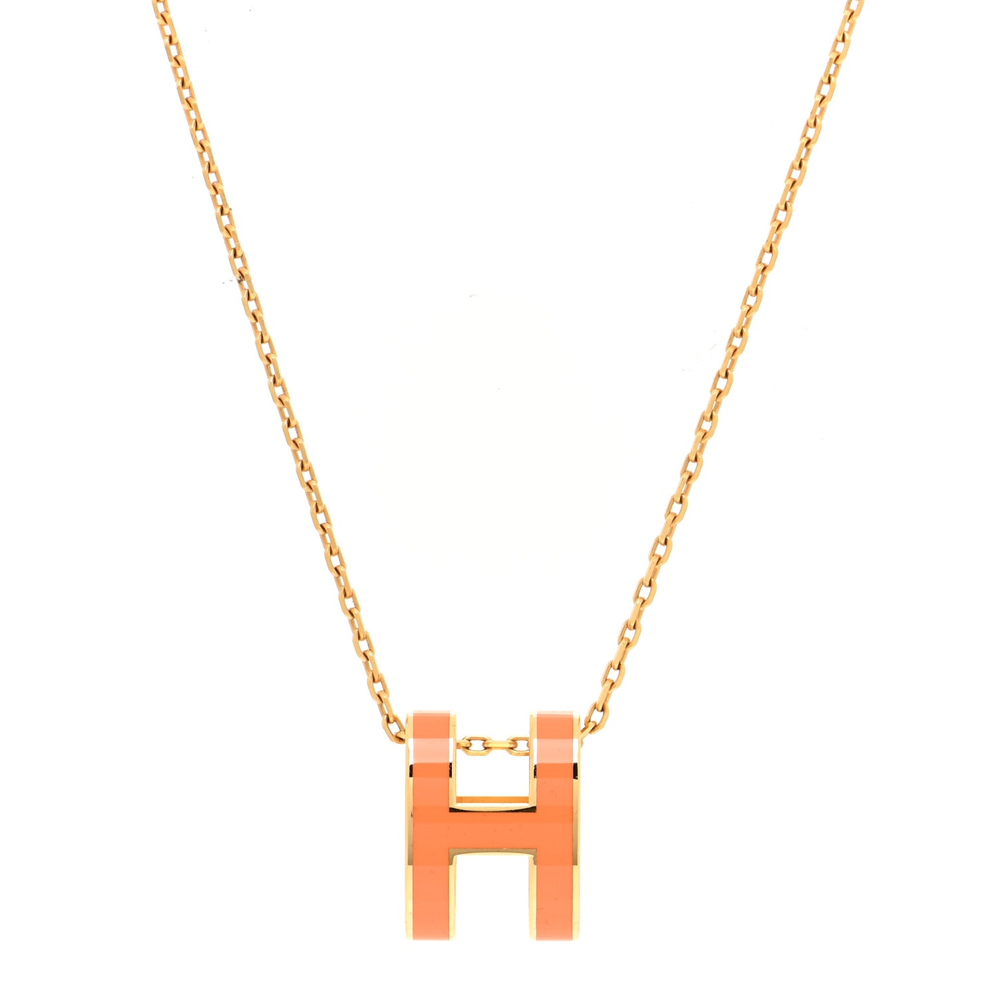 Lacquered Gold Pop H Pendant Necklace Orange