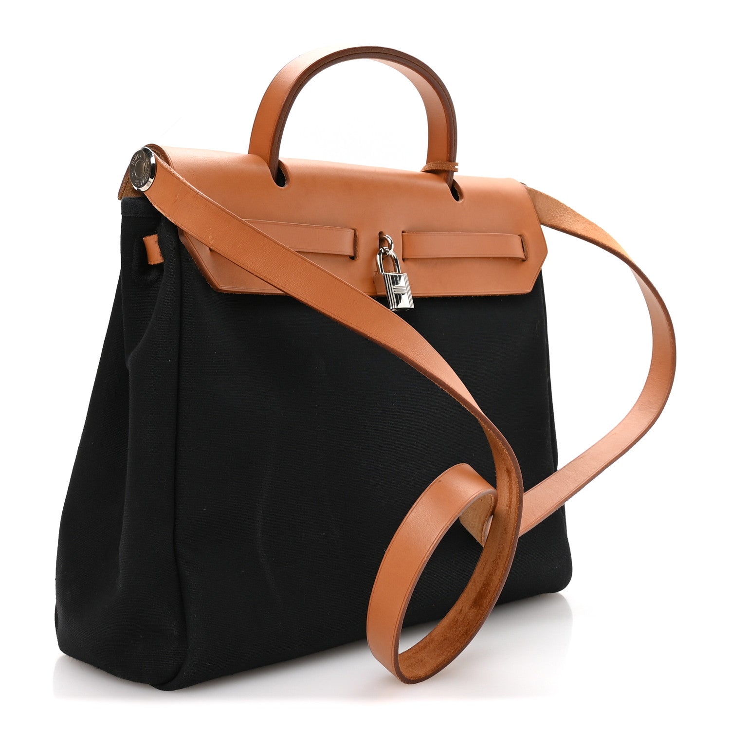 Hermes Toile Vache Calfskin Herbag 30 PM Black Natural 4 of 12