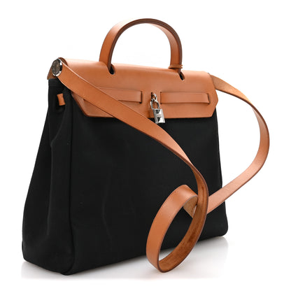 Hermes Toile Vache Calfskin Herbag 30 PM Black Natural 4 of 12