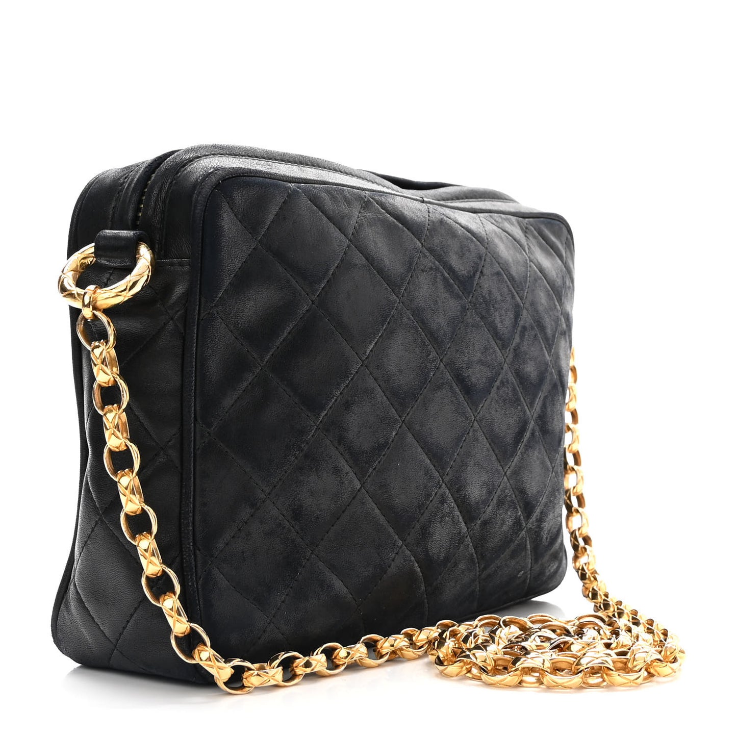 Lambskin Quilted Tassel Camera Case Black