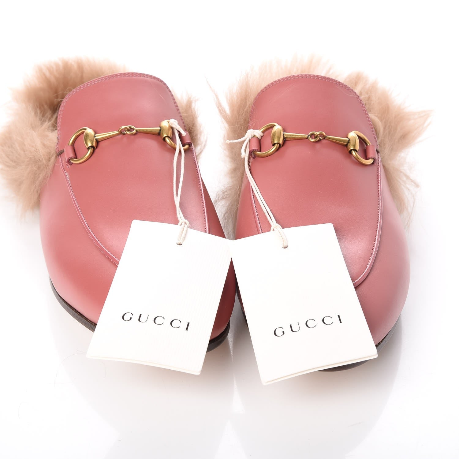 Gucci Calfskin Fur Womens Princetown Slippers 38.5 Lipstick Rose Natural 8 of 9