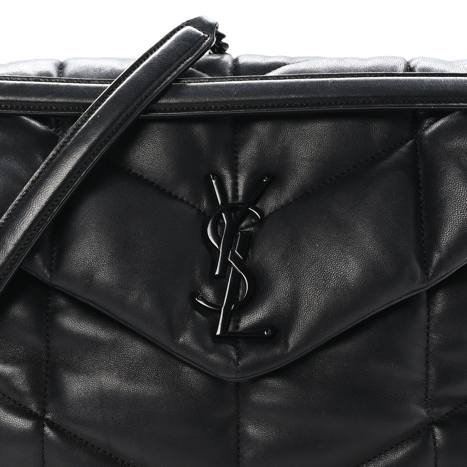 Saint Laurent Lambskin Quilted Monogram Monochrome Medium Loulou Puffer Chain Satchel Black 8 of 11