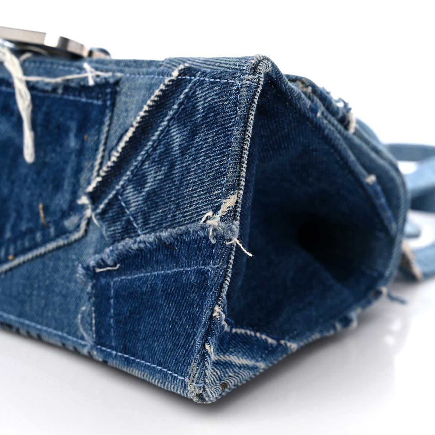 Denim Patchwork Small Hourglass Top Handle Bag Washed Blue