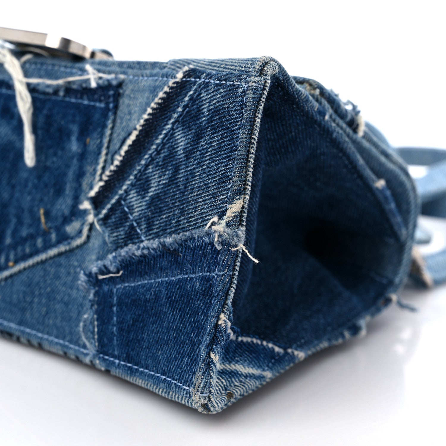 Balenciaga Denim Patchwork Small Hourglass Top Handle Bag Washed Blue 8 of 10
