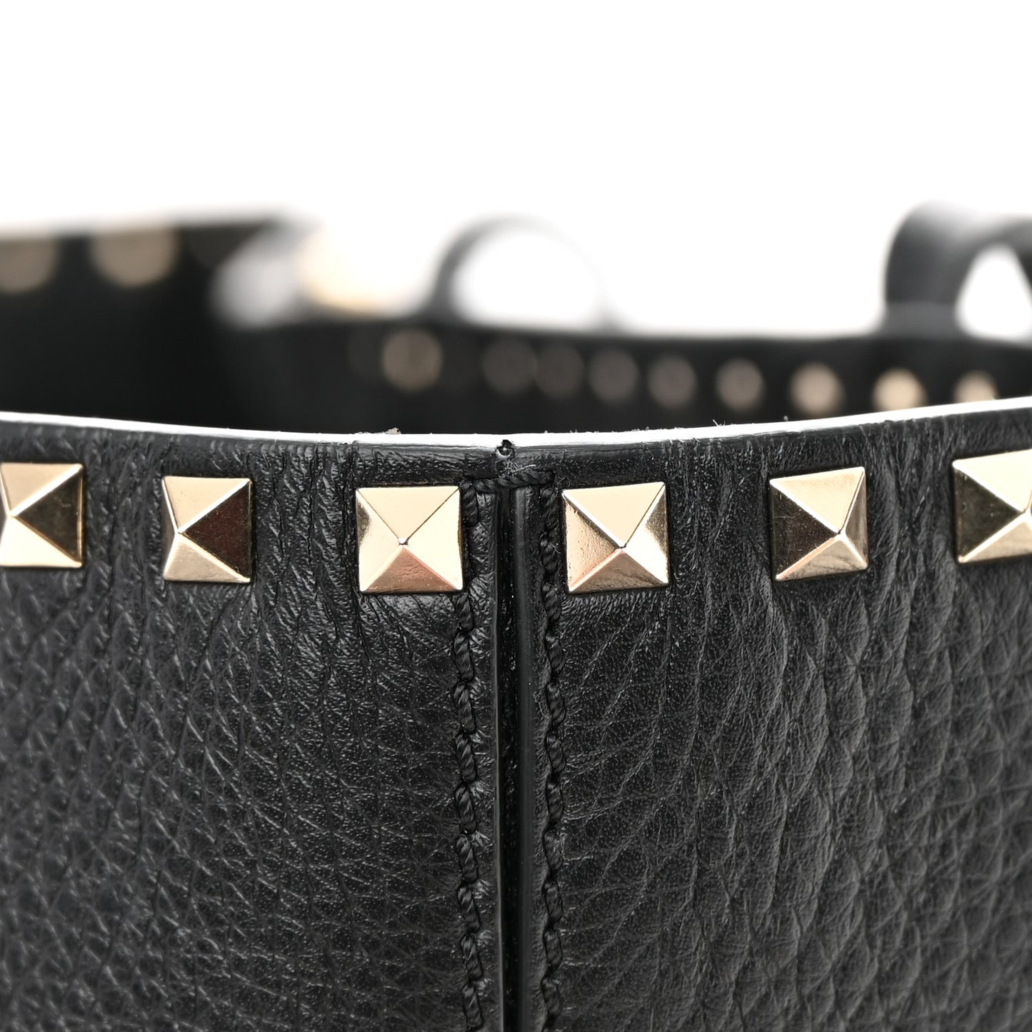 Grained Calfskin Rockstud Shoulder Tote Black