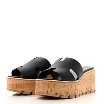 Hermes Calfskin Cork Eze 30 Sandals 38 Black 3 of 12