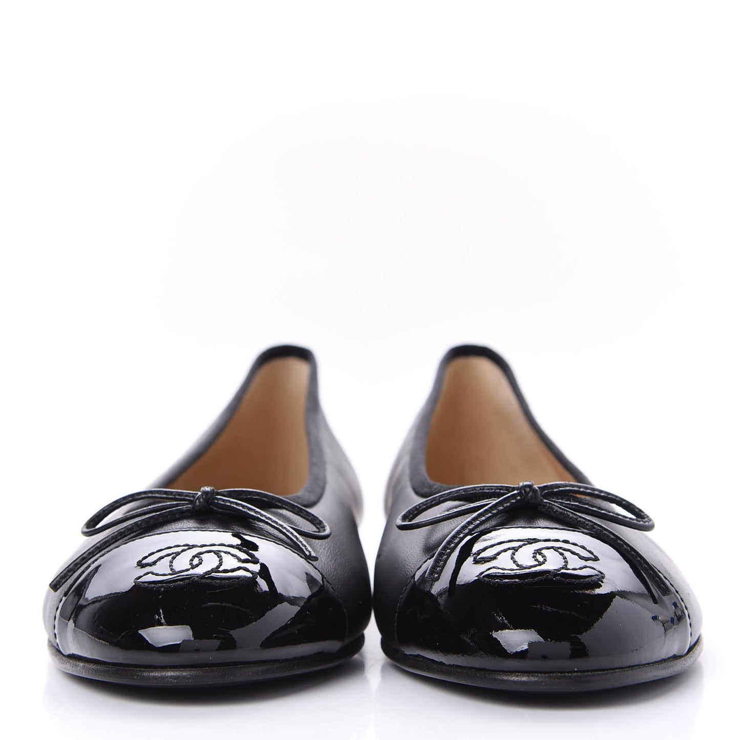 Lambskin Patent Cap Toe Ballerina Flats 37 Black