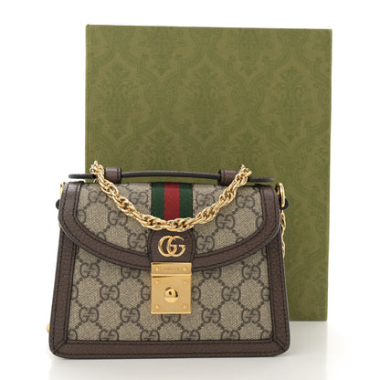 Gucci GG Supreme Monogram Textured Dollar Calfskin Web Mini Ophidia Padlock Top Handle Chain Shoulder Bag Beige Ebony New Acero 11 of 11