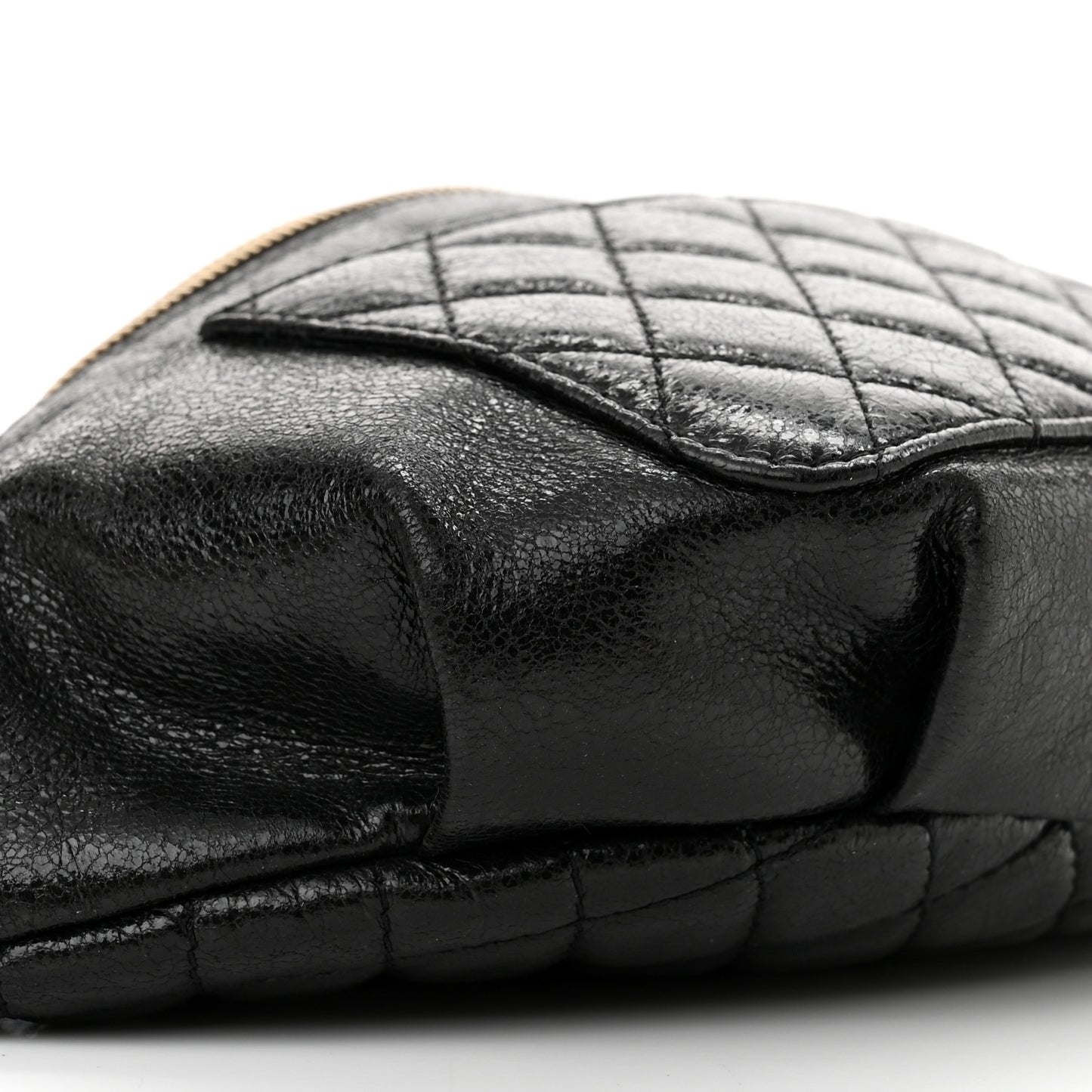 Crumpled Glazed Lambskin Quilted Waist Bag Fanny Pack Black