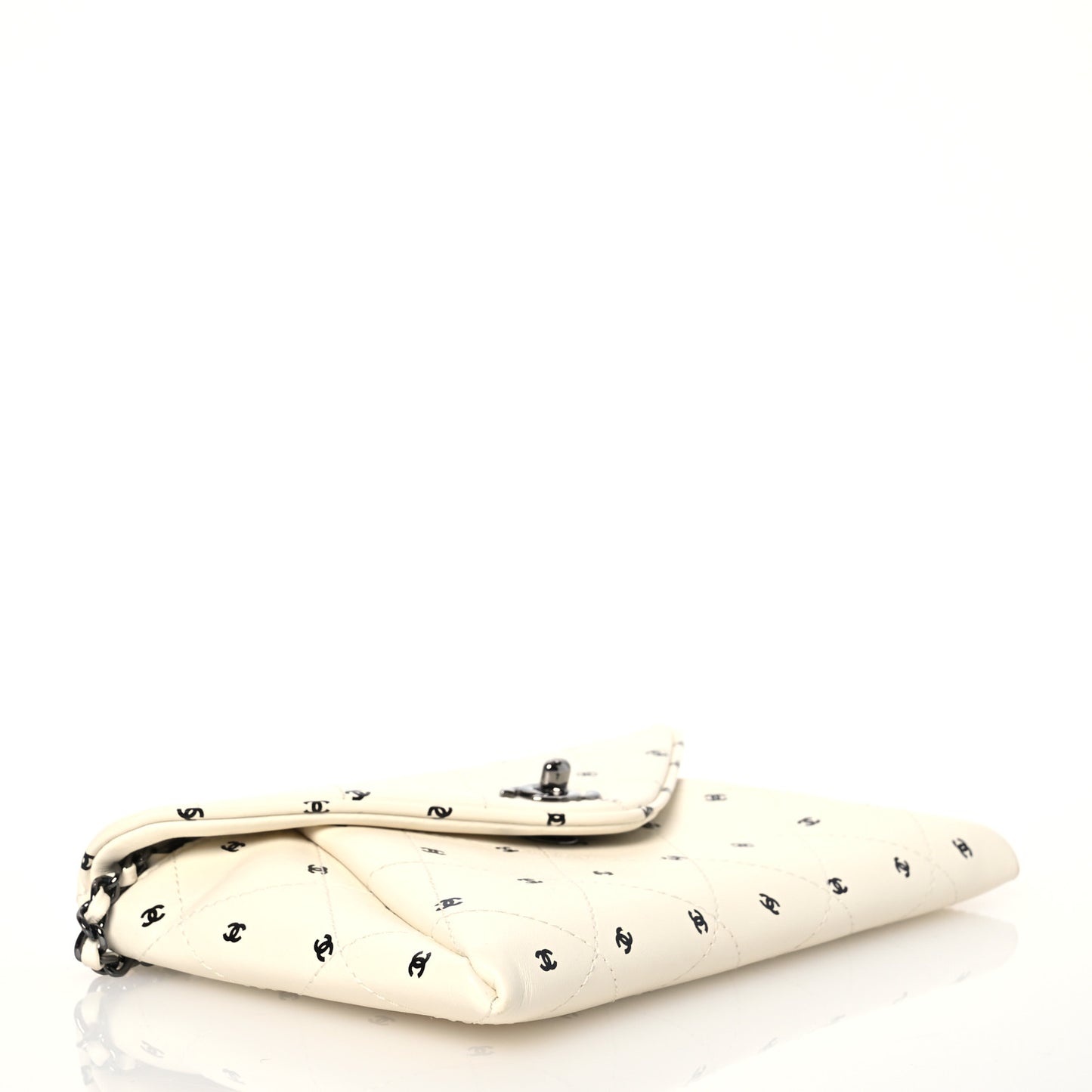 Printed Lambskin Logo CC Envelope Clutch With Chain White