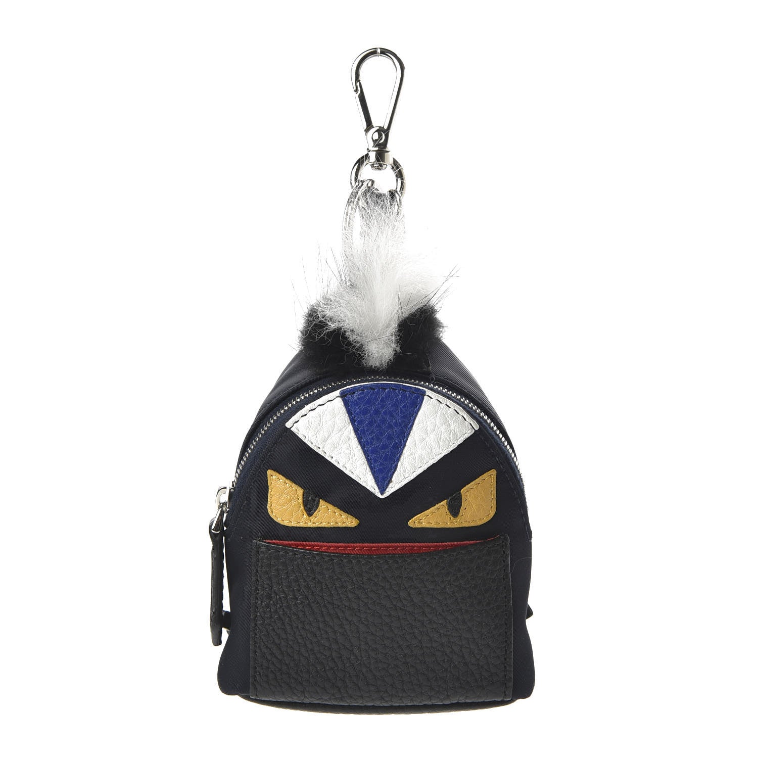 Fendi Nylon Cuoio Romano Nutria Fox Fur Monster Eyes Mini Backpack Charm Blue Black Multicolor 1 of 6