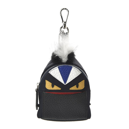 Fendi Nylon Cuoio Romano Nutria Fox Fur Monster Eyes Mini Backpack Charm Blue Black Multicolor 1 of 6