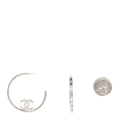 Chanel Metal Crystal Baguette CC Large Hoop Earrings Silver 2 of 4