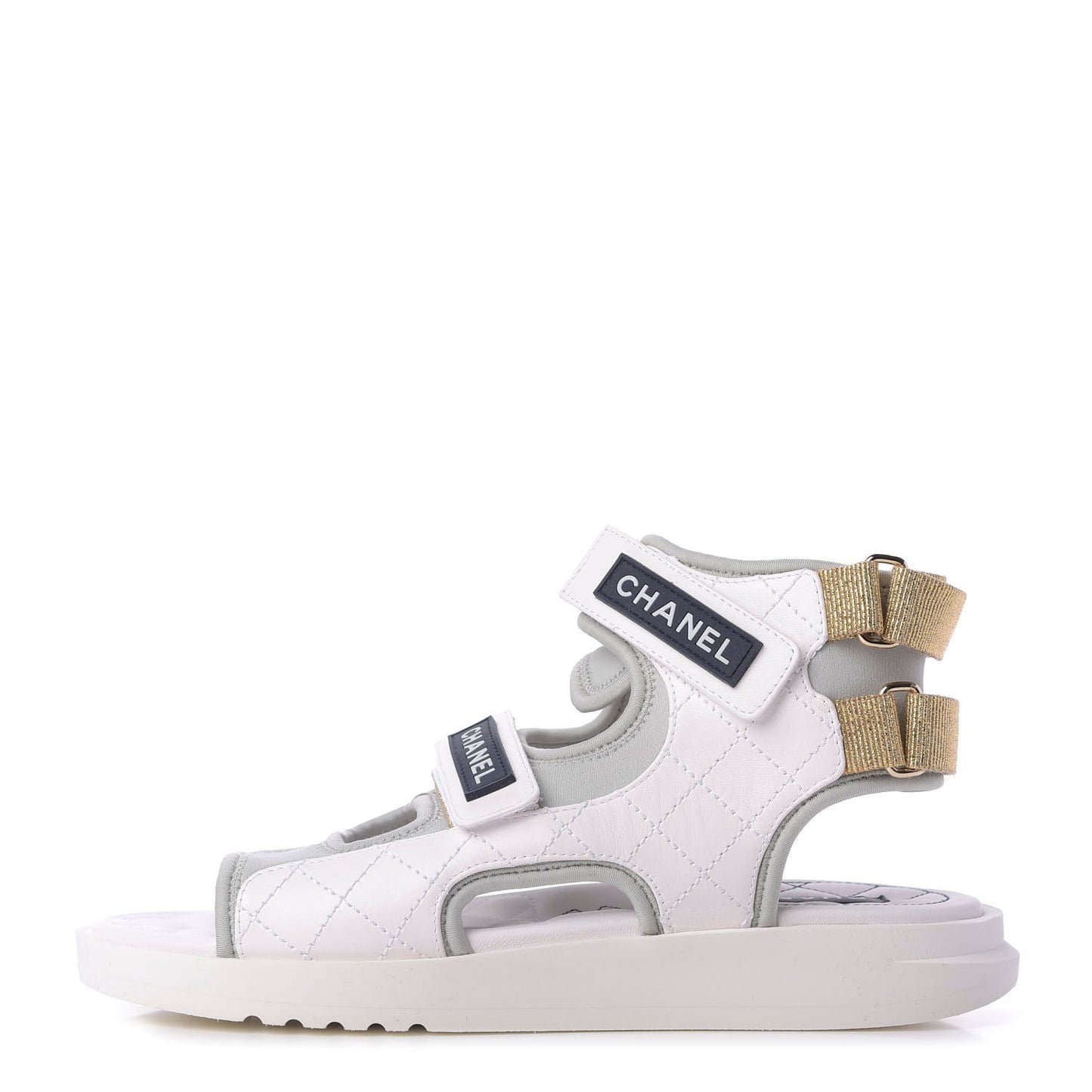 Goatskin Fabric Gladiator Sandals 38.5 White Light Grey Navy Blue