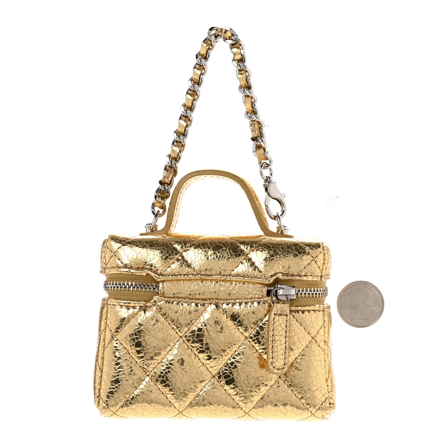 Chanel Metallic Calfskin Quilted Mini Vanity Bag Charm With Hook Gold 2 of 6